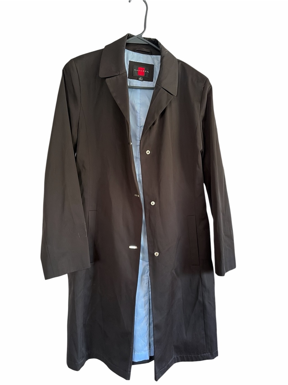 Gallery Black Single-Breasted Trench Coat with Light Blue Lining